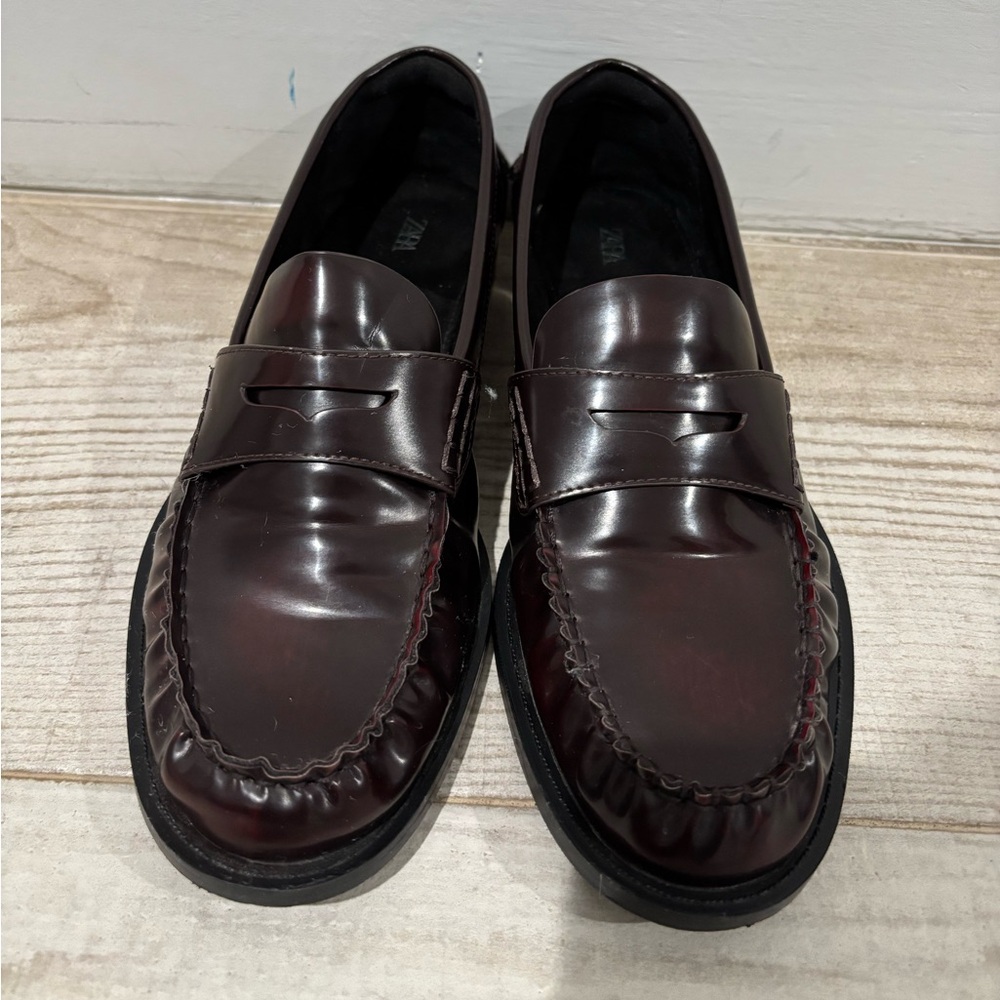 Zara Dark Brown with a hint of burgundy  Ruched Loafers